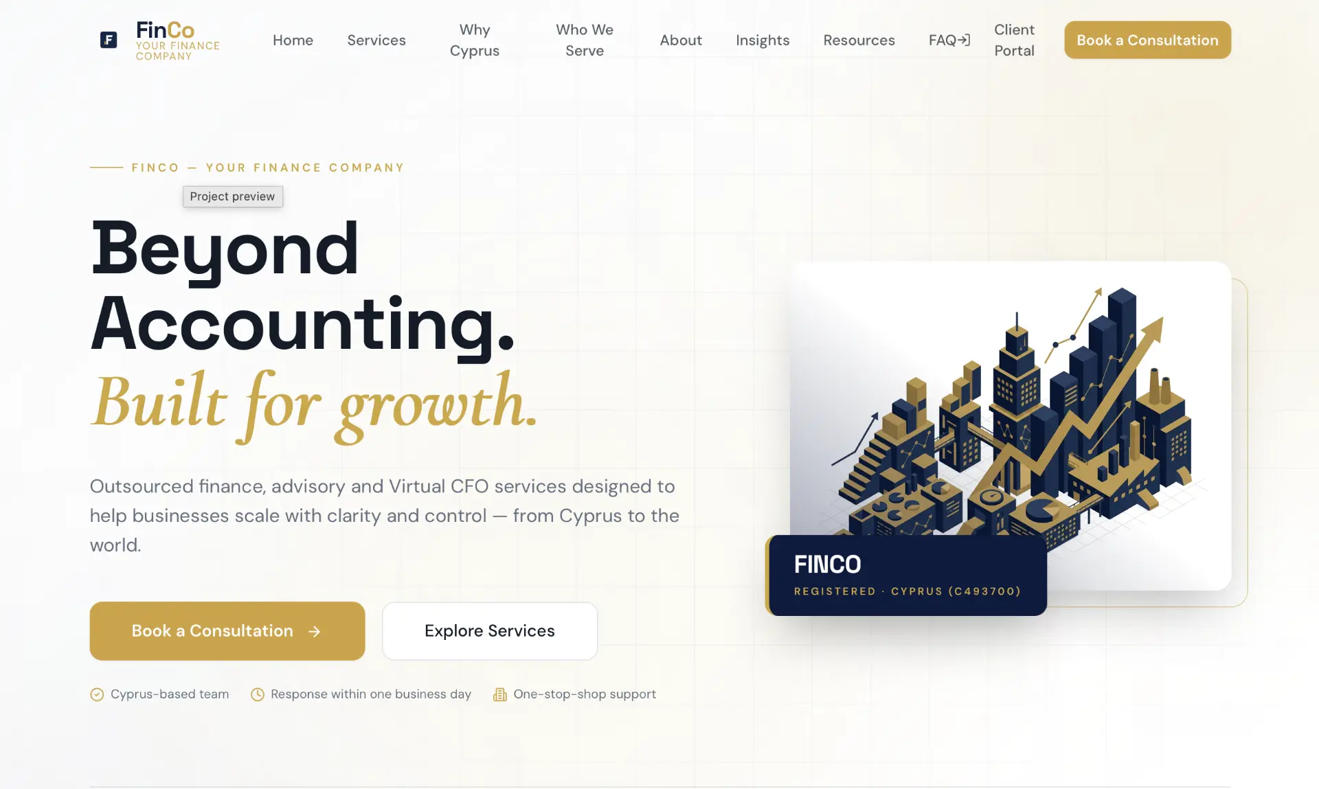 FinCo Cyprus website — Beyond Accounting. Built for growth.